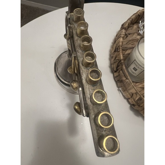 Vintage Brass & Silver Plated Menorah Musical Sankyo Music Box Treble Clef - Picture 7 of 10